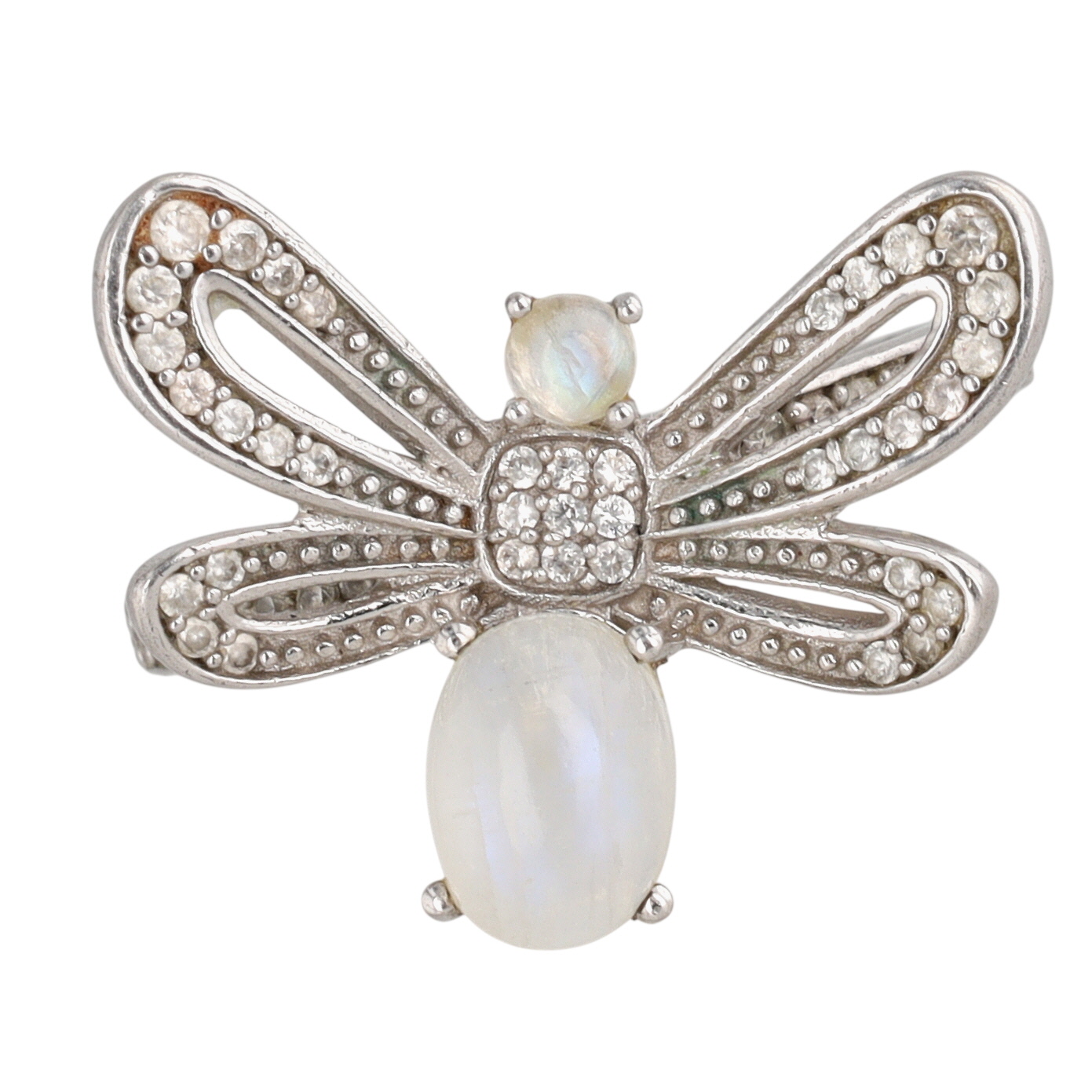 Signed Sterling Silver Topaz Moonstone Dragonfly Ring Size 9.5