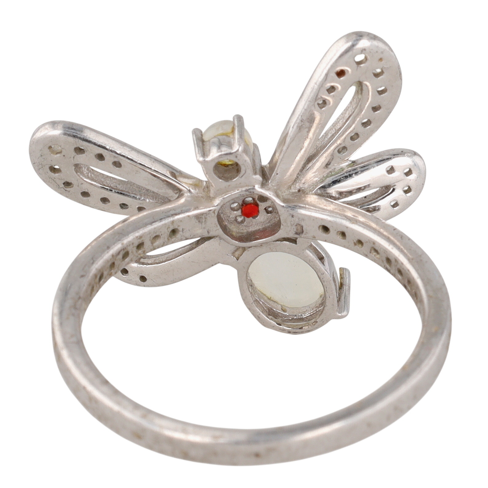 Signed Sterling Silver Topaz Moonstone Dragonfly Ring Size 9.5