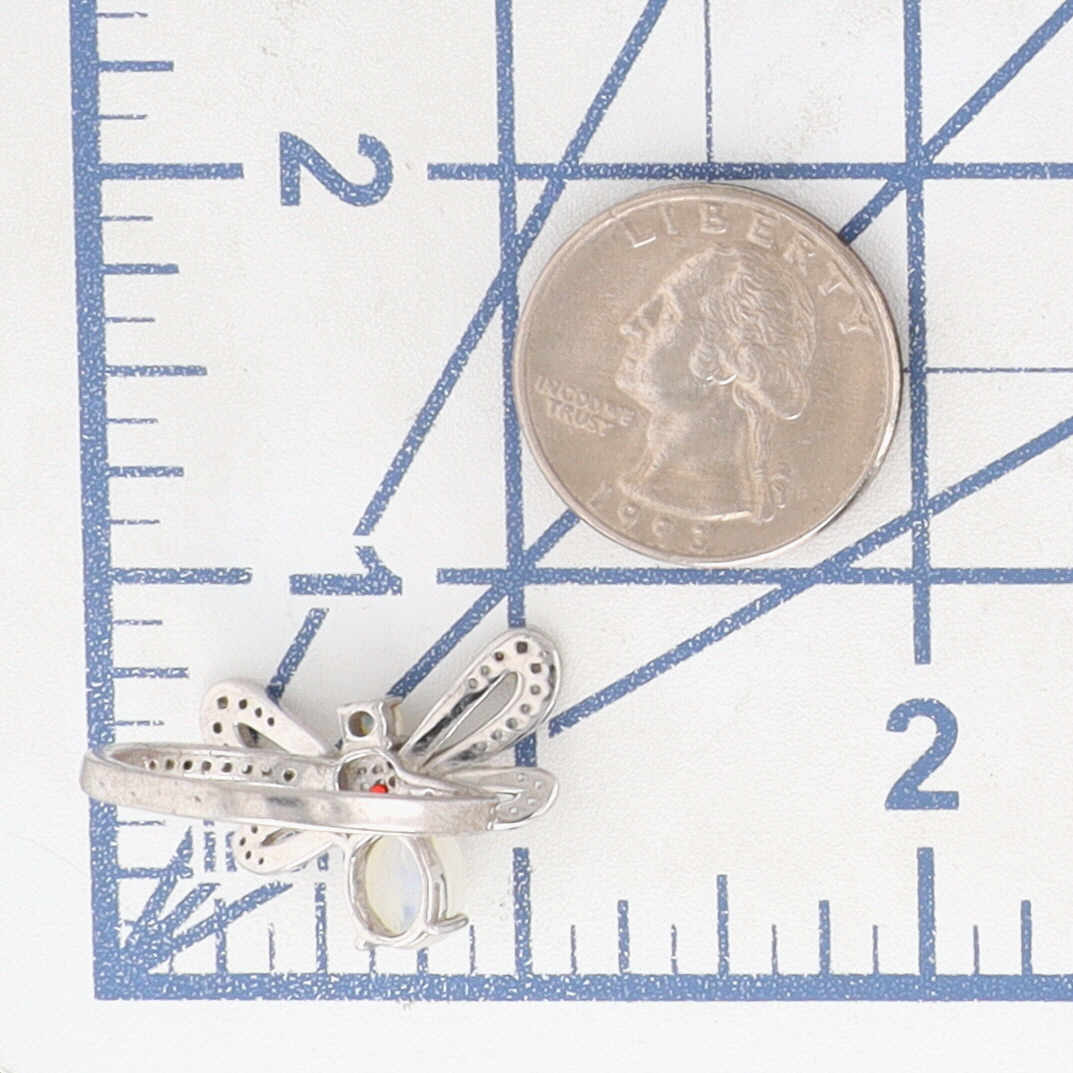 Signed Sterling Silver Topaz Moonstone Dragonfly Ring Size 9.5