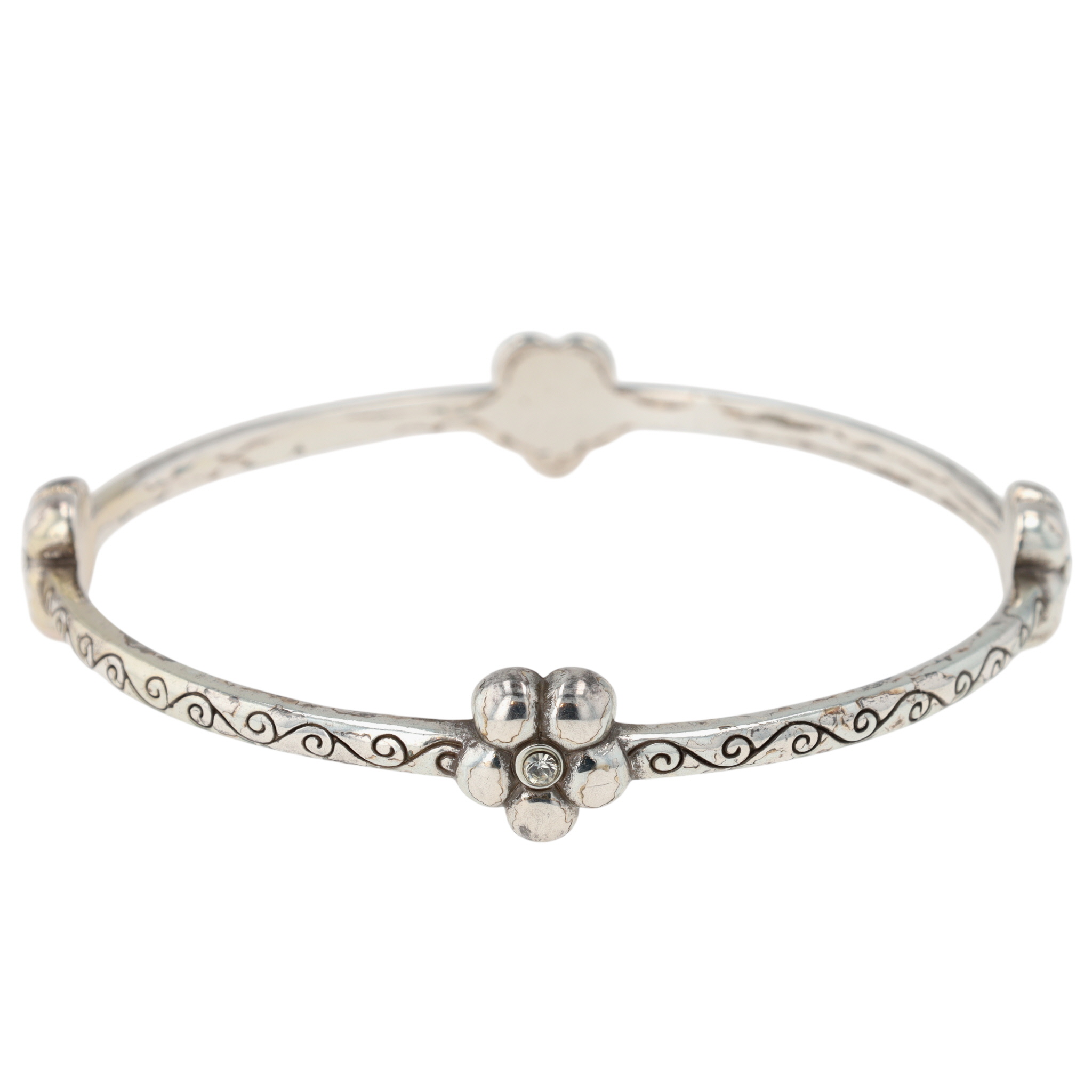 Brighton Silver Plated CZ Engraved Floral Bangle Bracelet