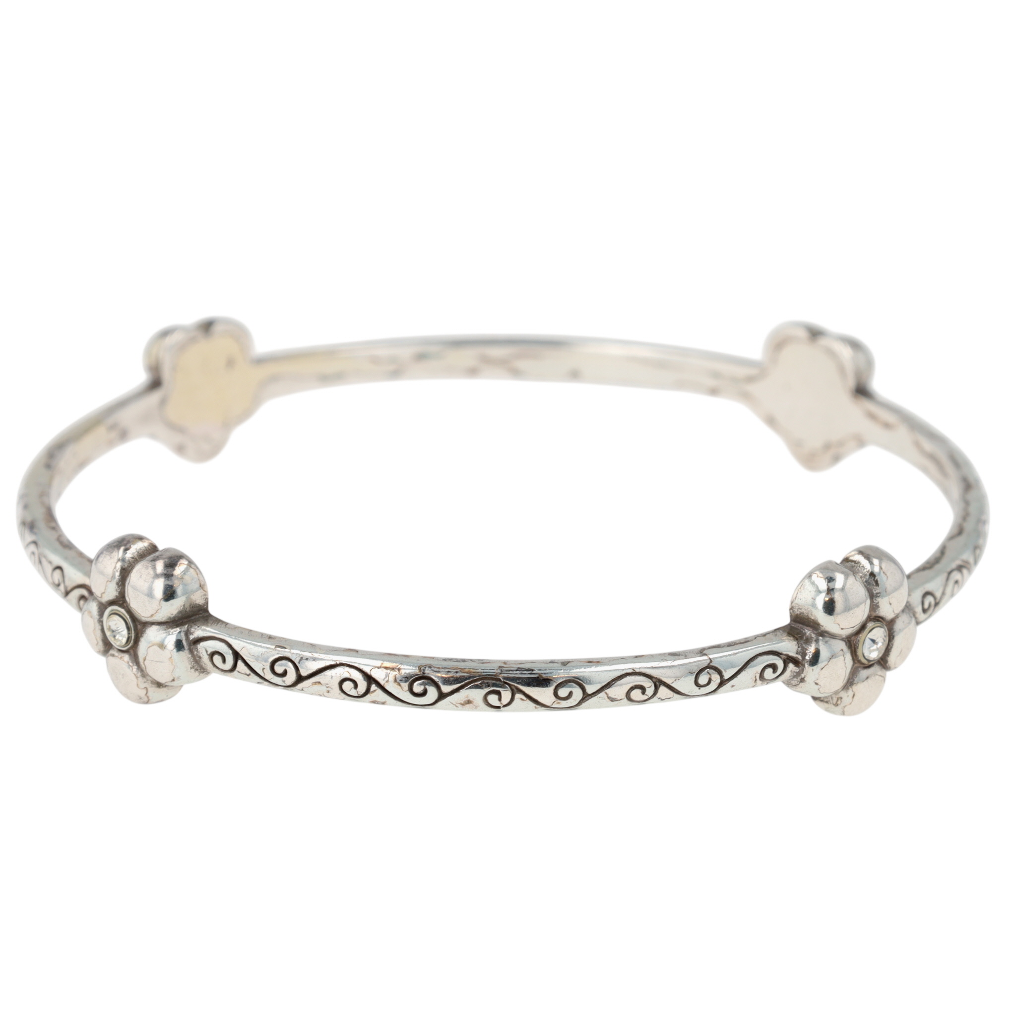 Brighton Silver Plated CZ Engraved Floral Bangle Bracelet