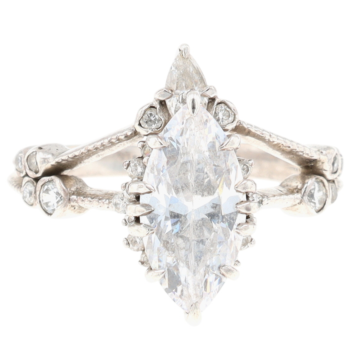 935 Silver CZ Marquise Cut Statement Ring Size 5.25