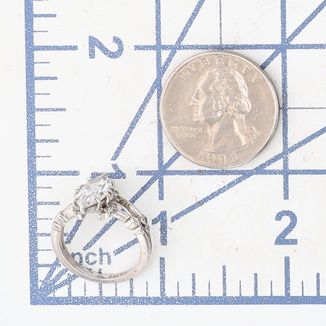 935 Silver CZ Marquise Cut Statement Ring Size 5.25