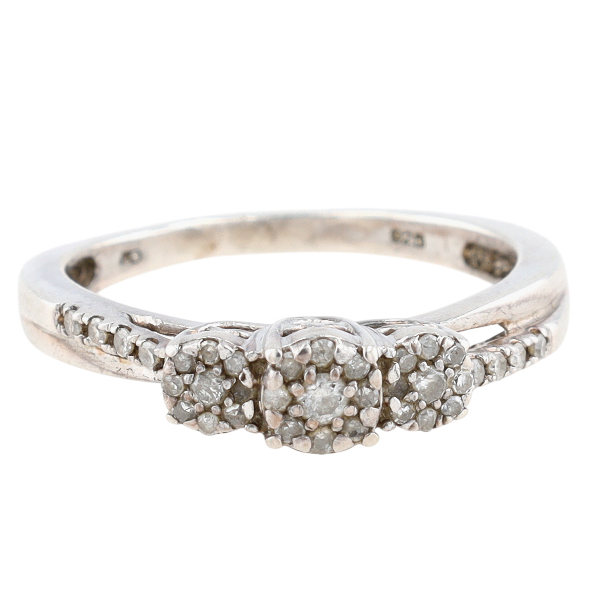 Murray Chuven Sterling Silver Diamond Cluster Ring Size 8