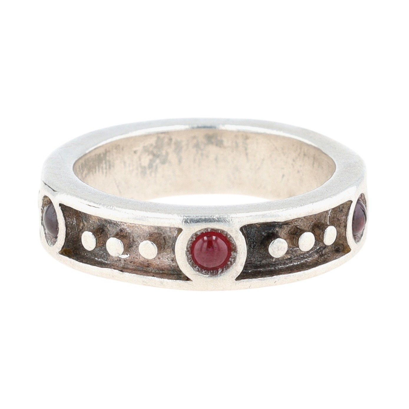 Sterling Silver Garnet Recessed Dot Band Ring Size 6