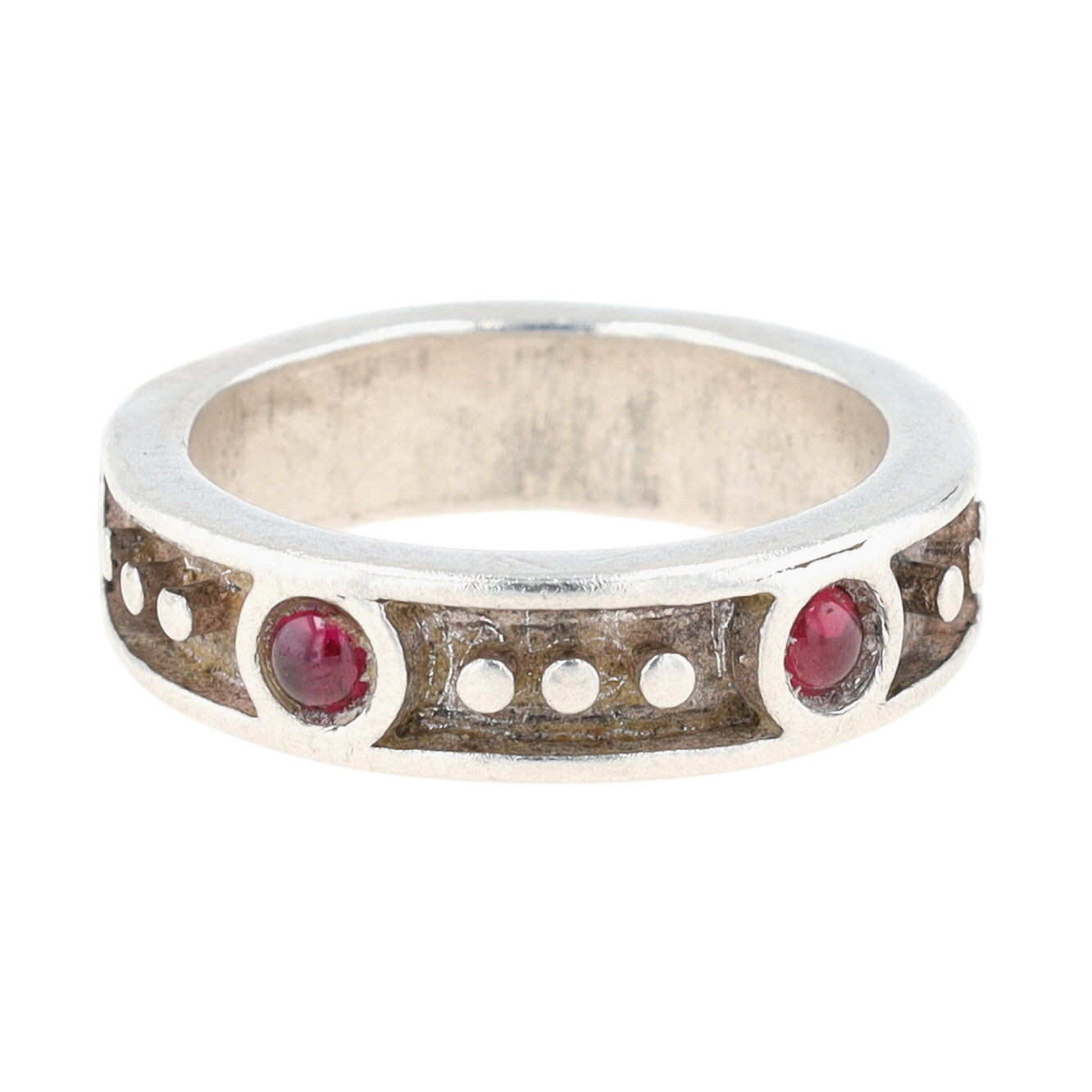 Sterling Silver Garnet Recessed Dot Band Ring Size 6