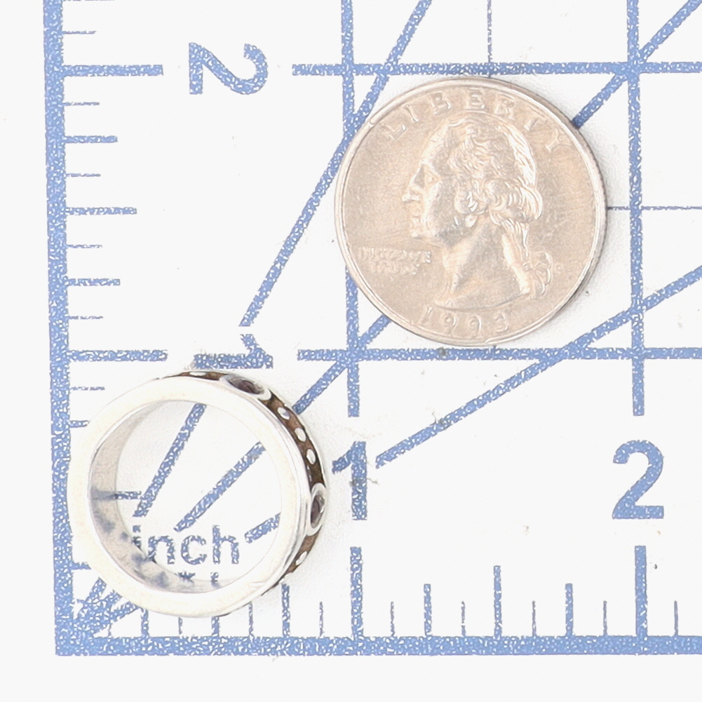 Sterling Silver Garnet Recessed Dot Band Ring Size 6