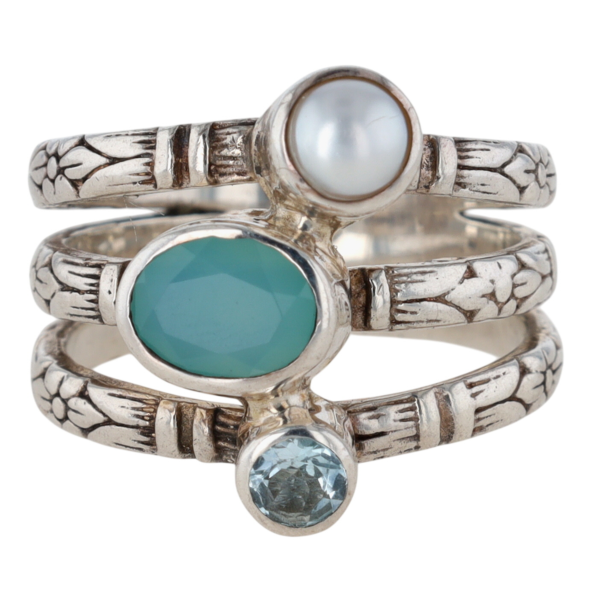 Silpada Sterling Silver Multi-Stone Tri Band Ring Size 9.25