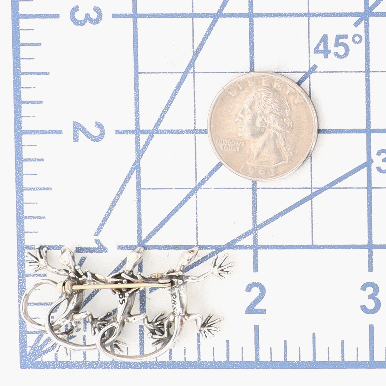 Signed Sterling Silver Dancing Geckos Brooch