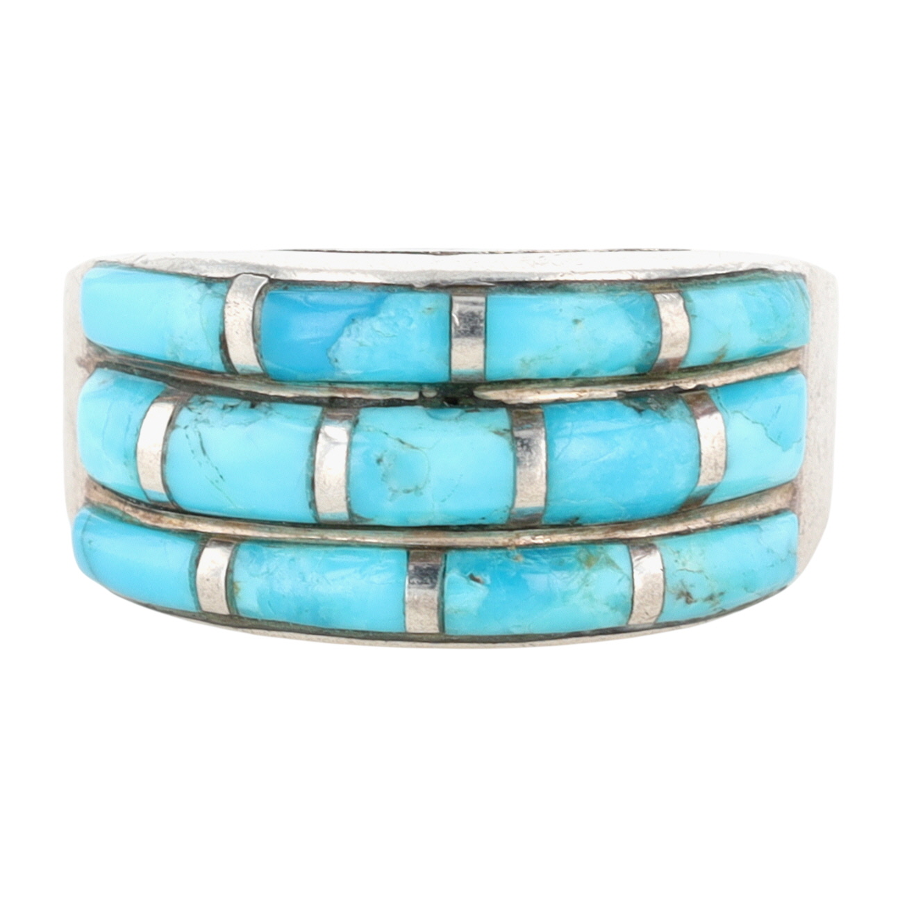 Signed Sterling Silver Turquoise Inlay Ring Size 7