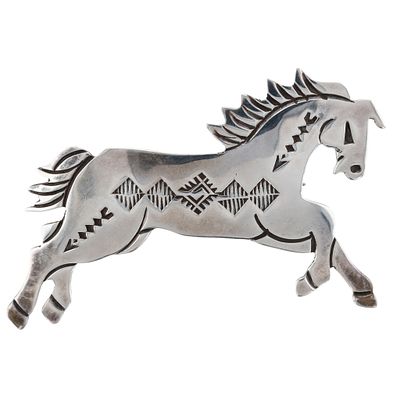E. Willie Navajo Sterling Stamped Horse Brooch. E. Willie Navajo / D'Anz Albuquerque Sterling 
