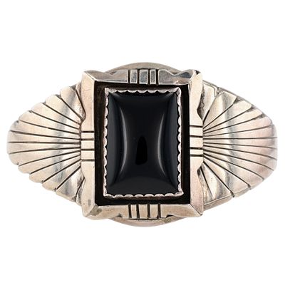 K. Martinez Navajo Sterling Onyx Cuff Bracelet / 45.4g / Artist stamped "K Mtz" and hand 