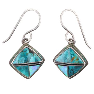 Cathy Webster Navajo Sterling Multistone Inlay Earrings / 4.5g / Turquoise, Opal, Jet