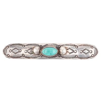 Vintage Navajo Sterling Turquoise Hand Stamped Hair Clip Barrette / 7.2g