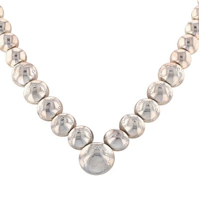 Navajo Sterling Stamped Pillow Bead Necklace / 59g