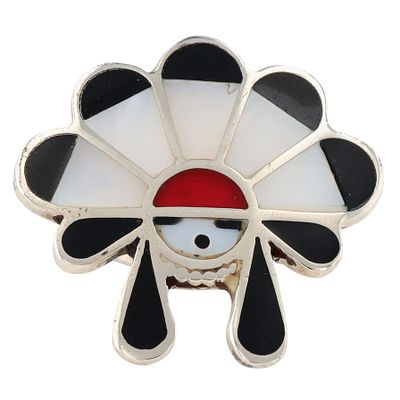 Zuni Sterling Multistone Inlay Sunface Ring Sz 6. Vintage Zuni Sterling Multistone Inlay Sunface 