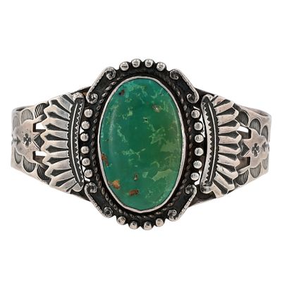 Fred Harvey Era Navajo Sterling Green Turquoise Cuff Bracelet. Vintage Fred Harvey Era Navajo 