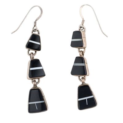 T. Wilson Navajo Sterling Onyx Inlay Tiered Dangle Earrings. T. Wilson Navajo Sterling Onyx and 