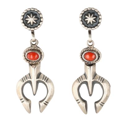 Annie Spencer Navajo Sterling Coral Naja Dangle Earrings. Annie Spencer Navajo for Running Bear 