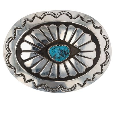 Joann Silver Navajo Sterling Kingman Turquoise Belt Buckle. Joann Silver Navajo Sterling Hand 