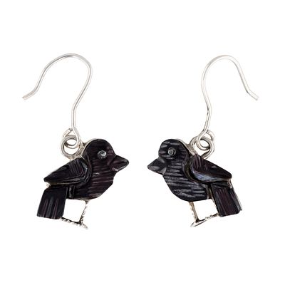 Stephen Lonjose Zuni Sterling Carved Jet Crow Earrings. Stephen Lonjose Zuni Sterling Carved Jet 
