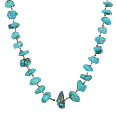 Vintage Navajo Sterling Turquoise Chunk Heishi Necklace. Large Vintage Navajo Sterling Clasp 
