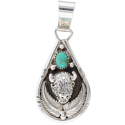Darrell Morgan Navajo Sterling Kingman Turquoise Buffalo Pendant / 11.5g