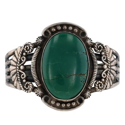 Fred Harvey Era Navajo Sterling Green Turquoise Cuff Bracelet. Vintage Fred Harvey Era Navajo 