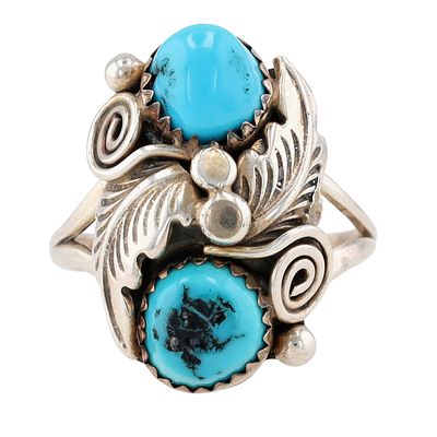 Signed Navajo Sterling Turquoise Ring Sz 9 / 5.8g