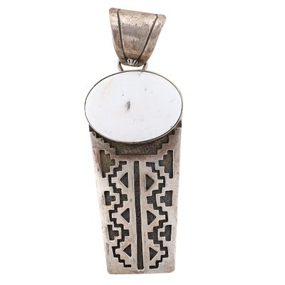 Robert Shakey Navajo Sterling White Buffalo Overlay Pendant. Big! Robert Shakey Navajo Sterling 