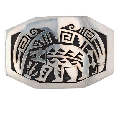 Sonny Gene Navajo Sterling Overlay Bear Belt Buckle / 40g / Approx. 3" x 2" / Fits up to a 1.5" 