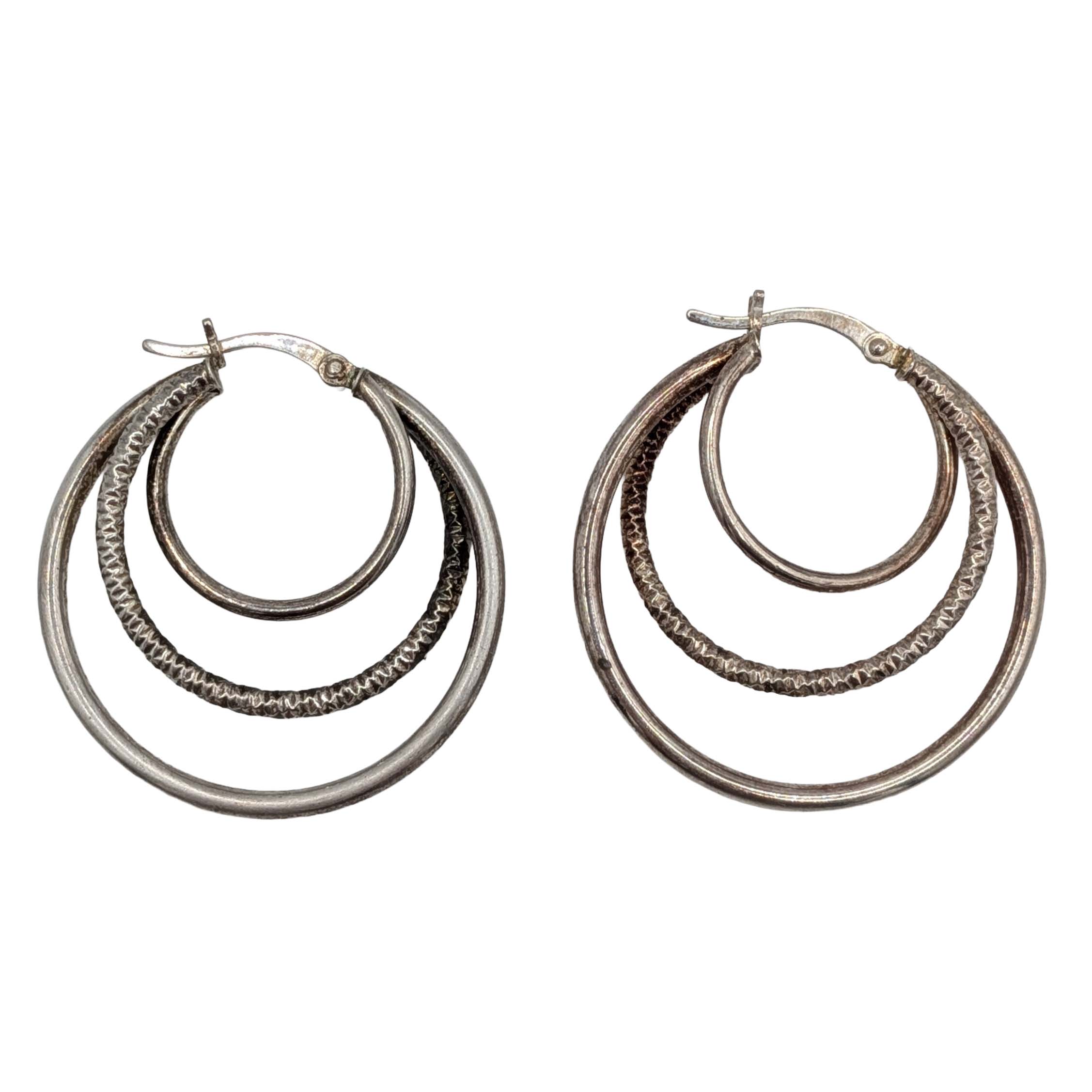 Signed Sterling Silver Textured Hoop Earrings