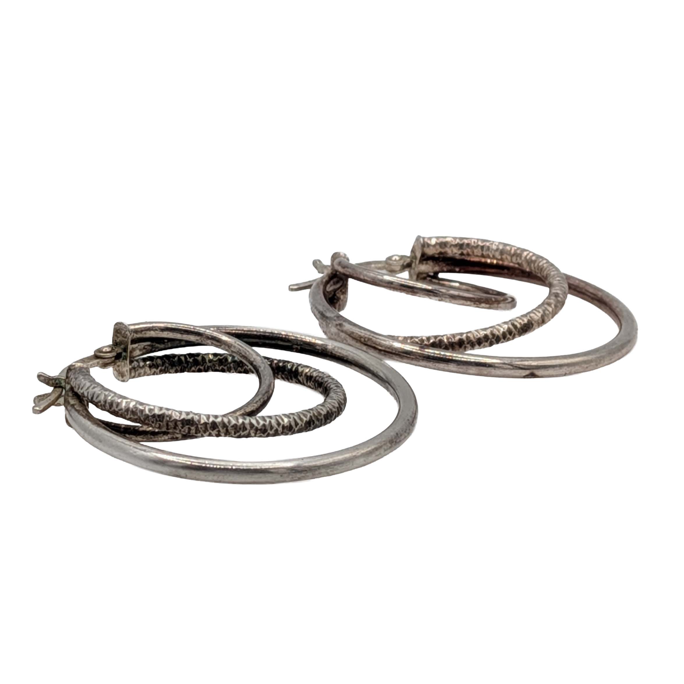 Signed Sterling Silver Textured Hoop Earrings