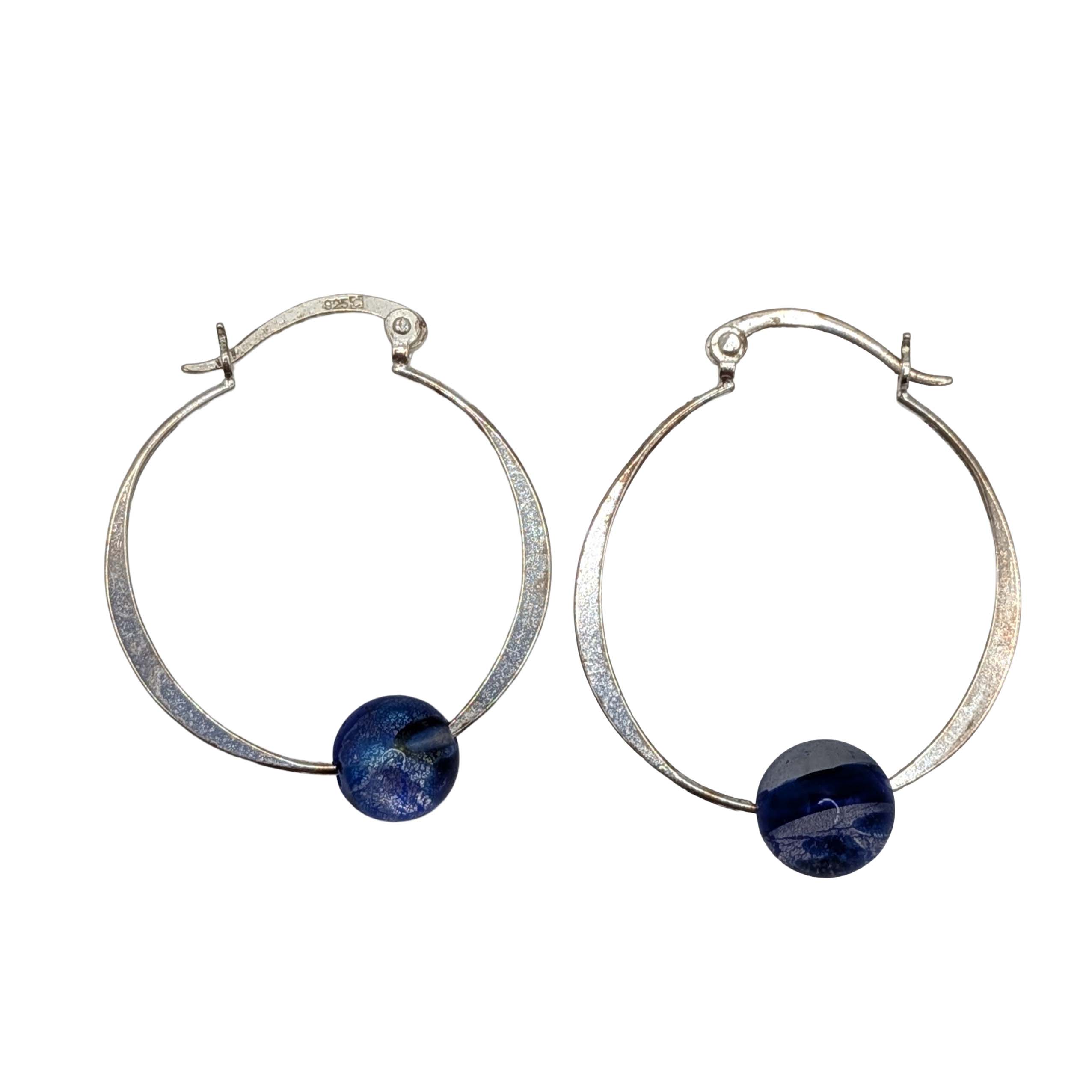 Signed Sterling Silver Beaded Hoop Earrings