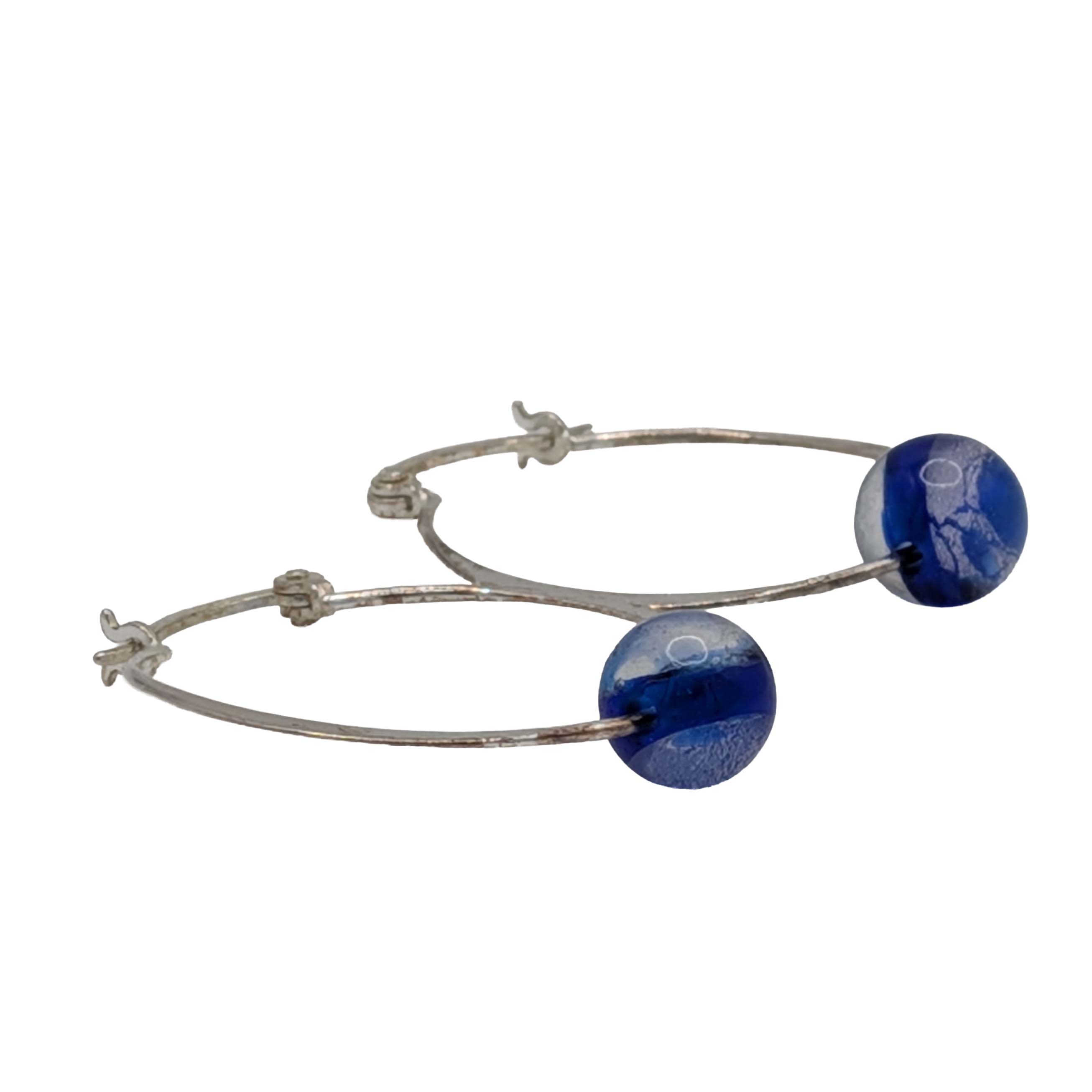 Signed Sterling Silver Beaded Hoop Earrings