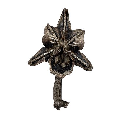 Sterling Silver Orchid Flower Brooch 2.5g