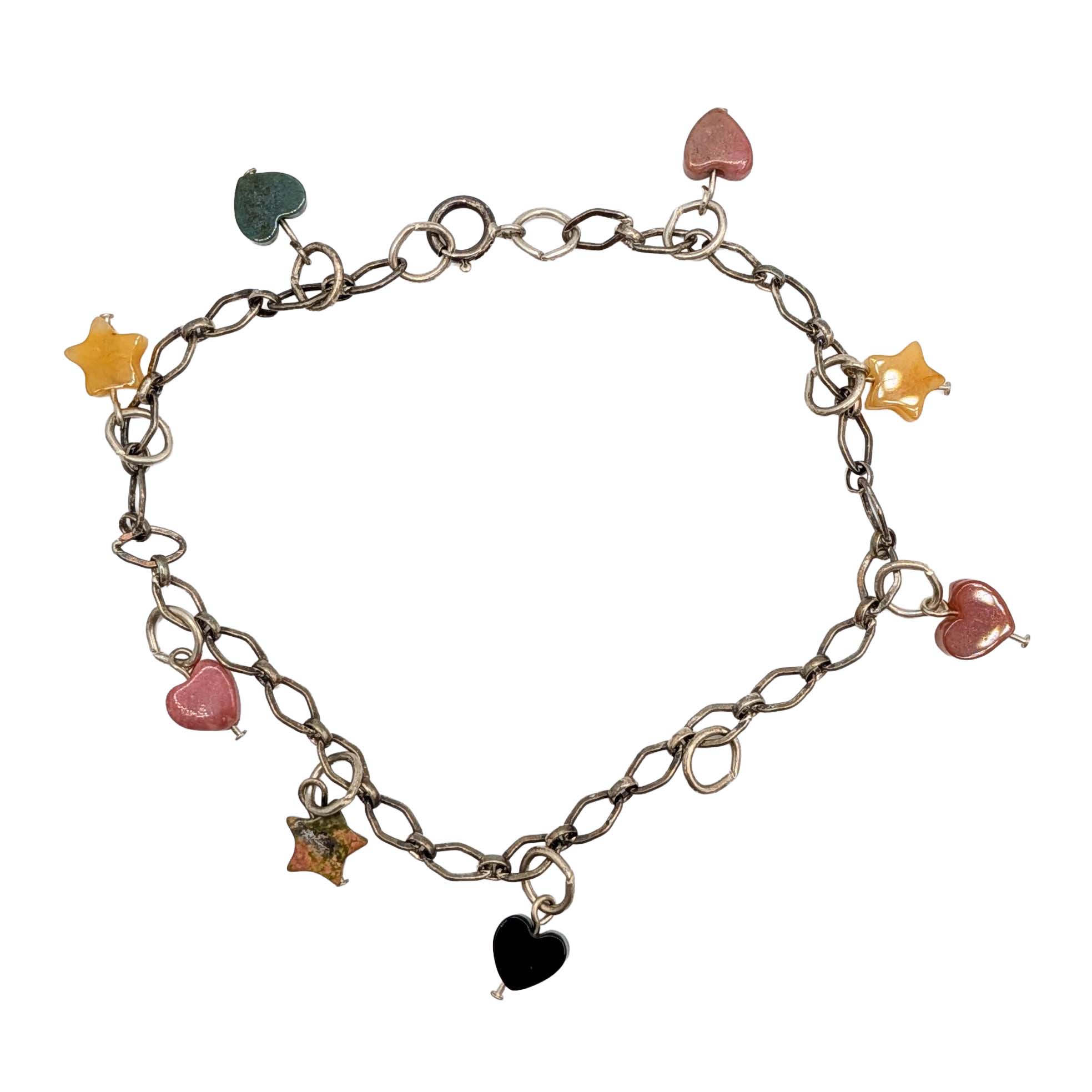 Signed Sterling Silver Multi-Stone Chain Bracelet