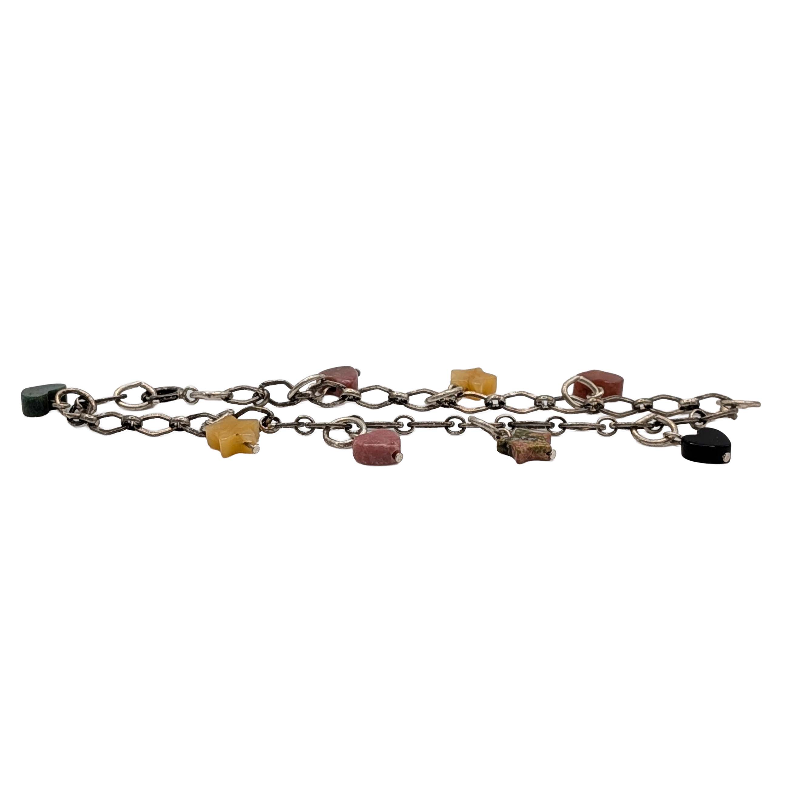 Signed Sterling Silver Multi-Stone Chain Bracelet
