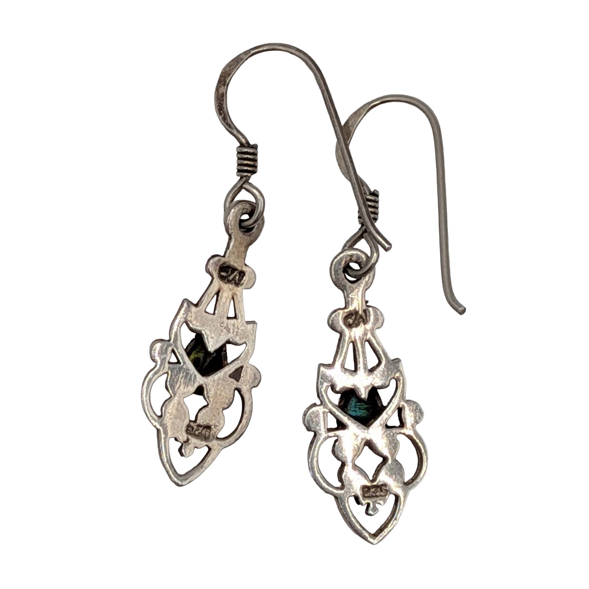 Signed Sterling Silver Abalone Hook Earrings