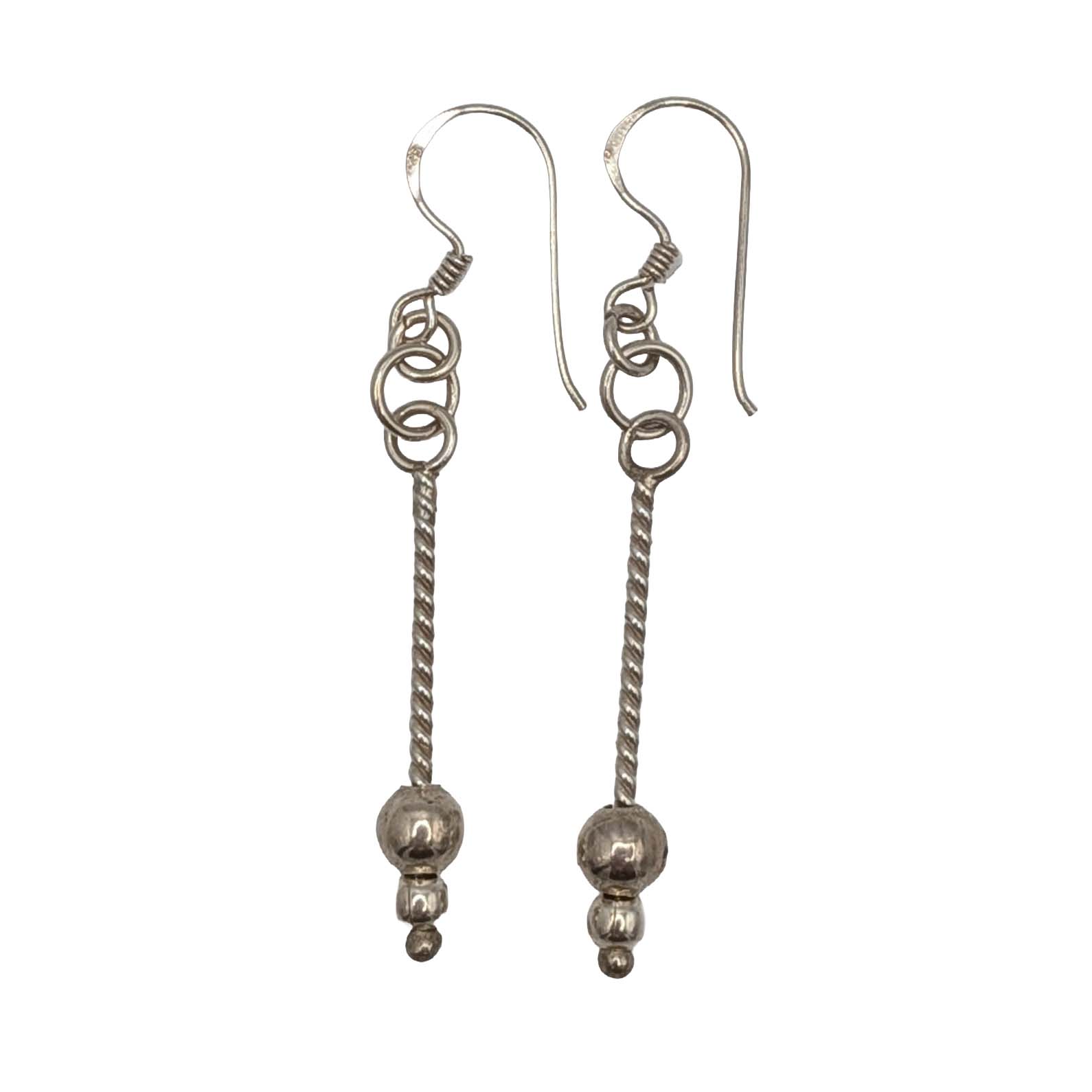 Signed Sterling Silver Twisted Stem Drop Earrings