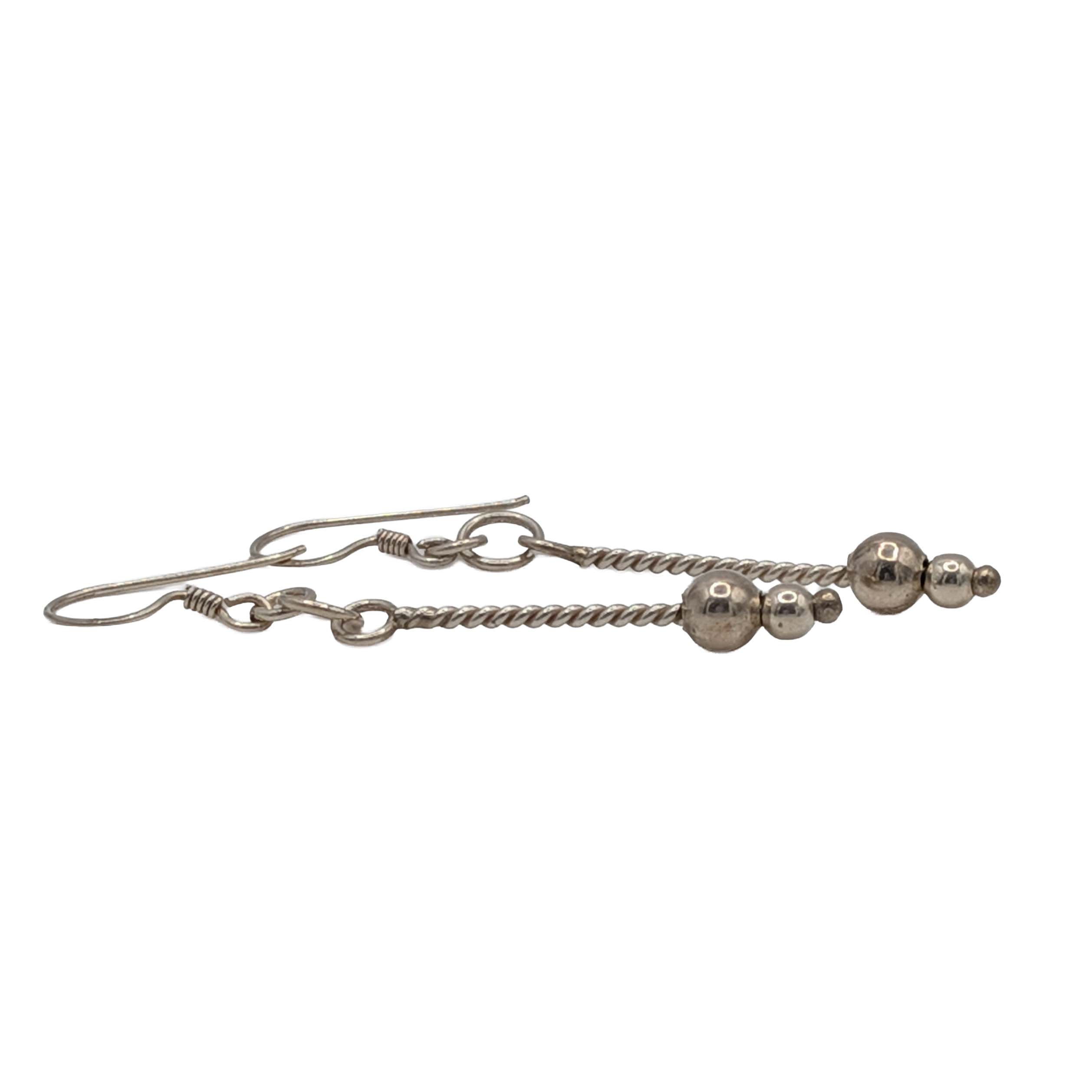 Signed Sterling Silver Twisted Stem Drop Earrings