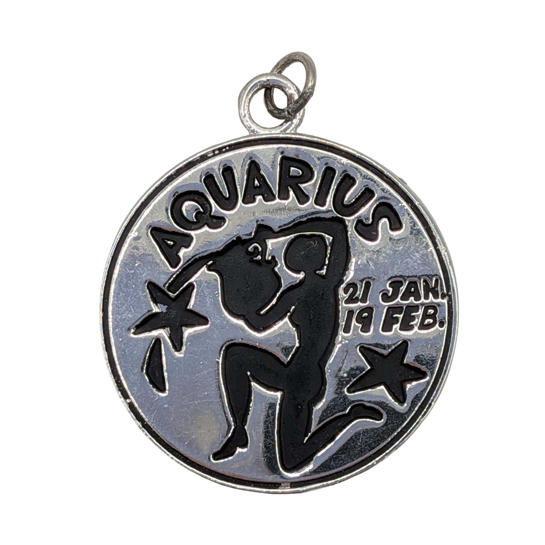 Signed Sterling Silver Aquarius Round Charm