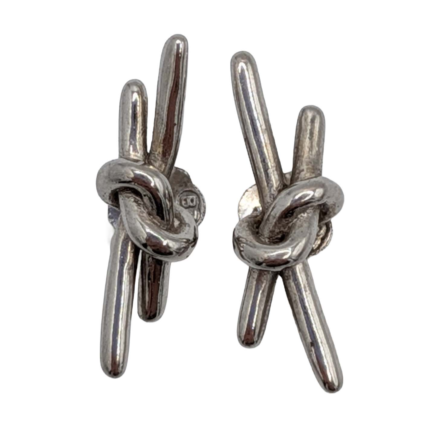 Signed Sterling Silver Knot Style Stud Earrings