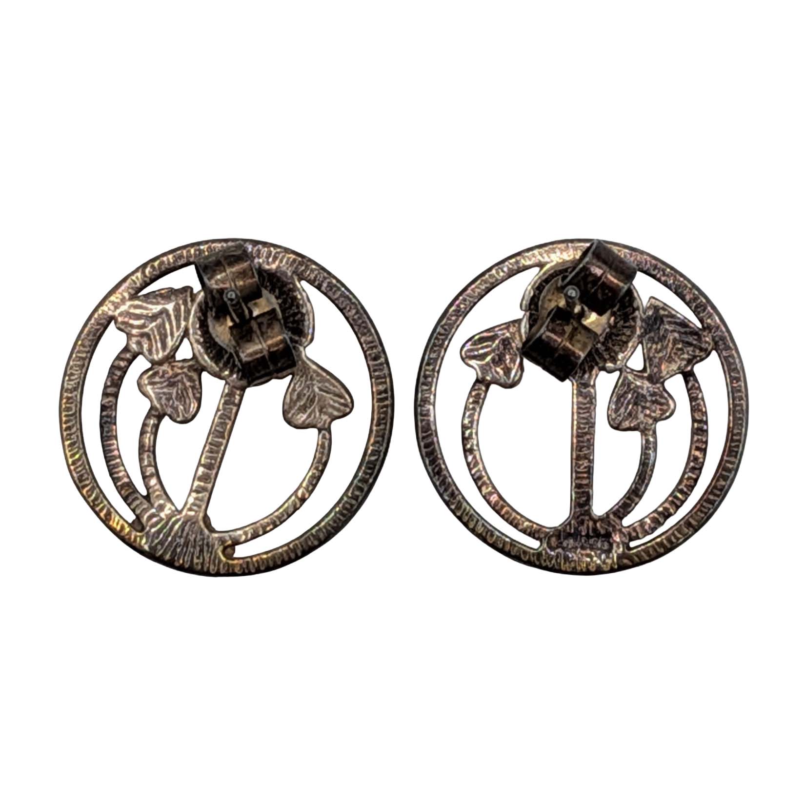 Signed Sterling Silver Rose & Arrows Stud Earrings
