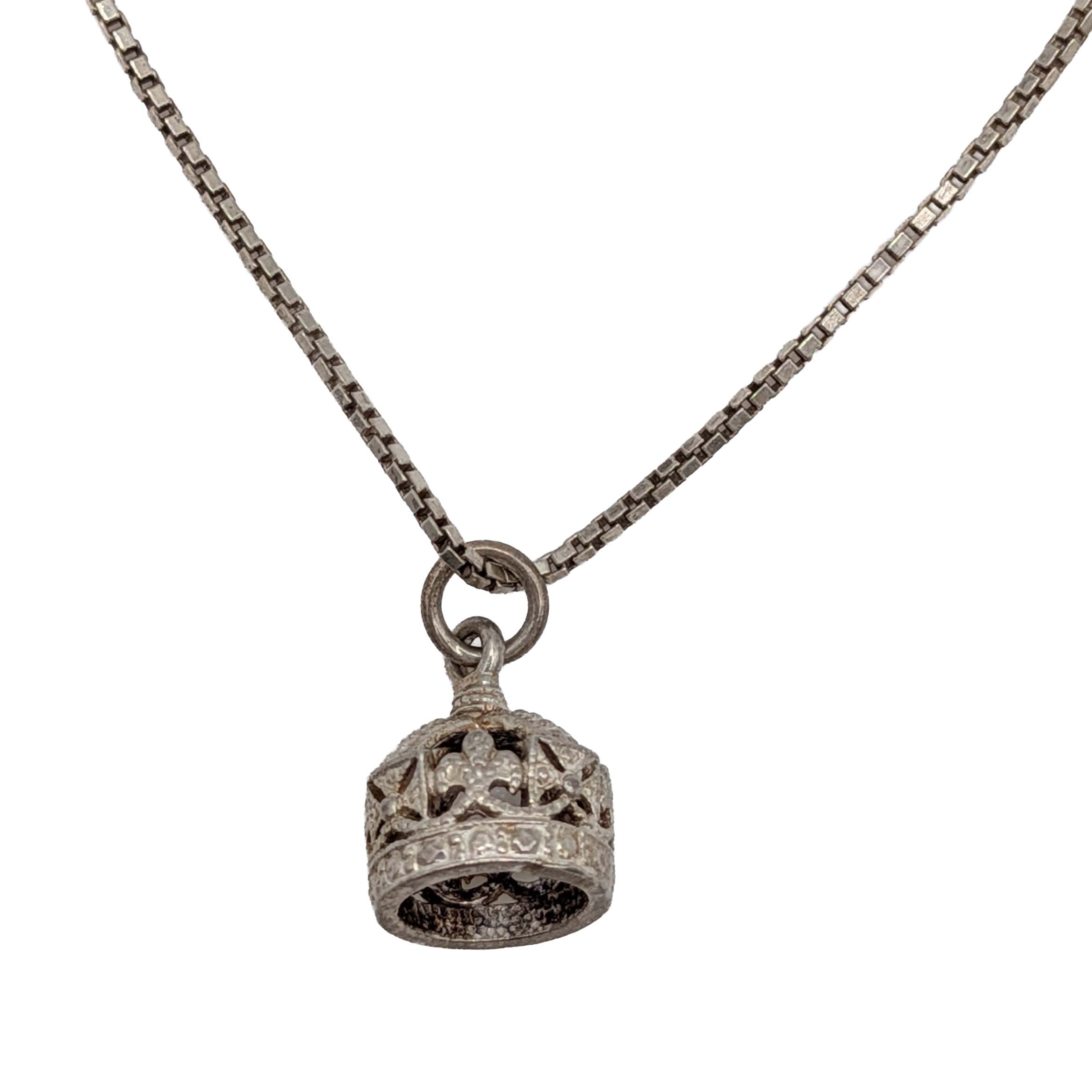 Italian Signed Sterling Silver Crown Pendant Box Chain Necklace