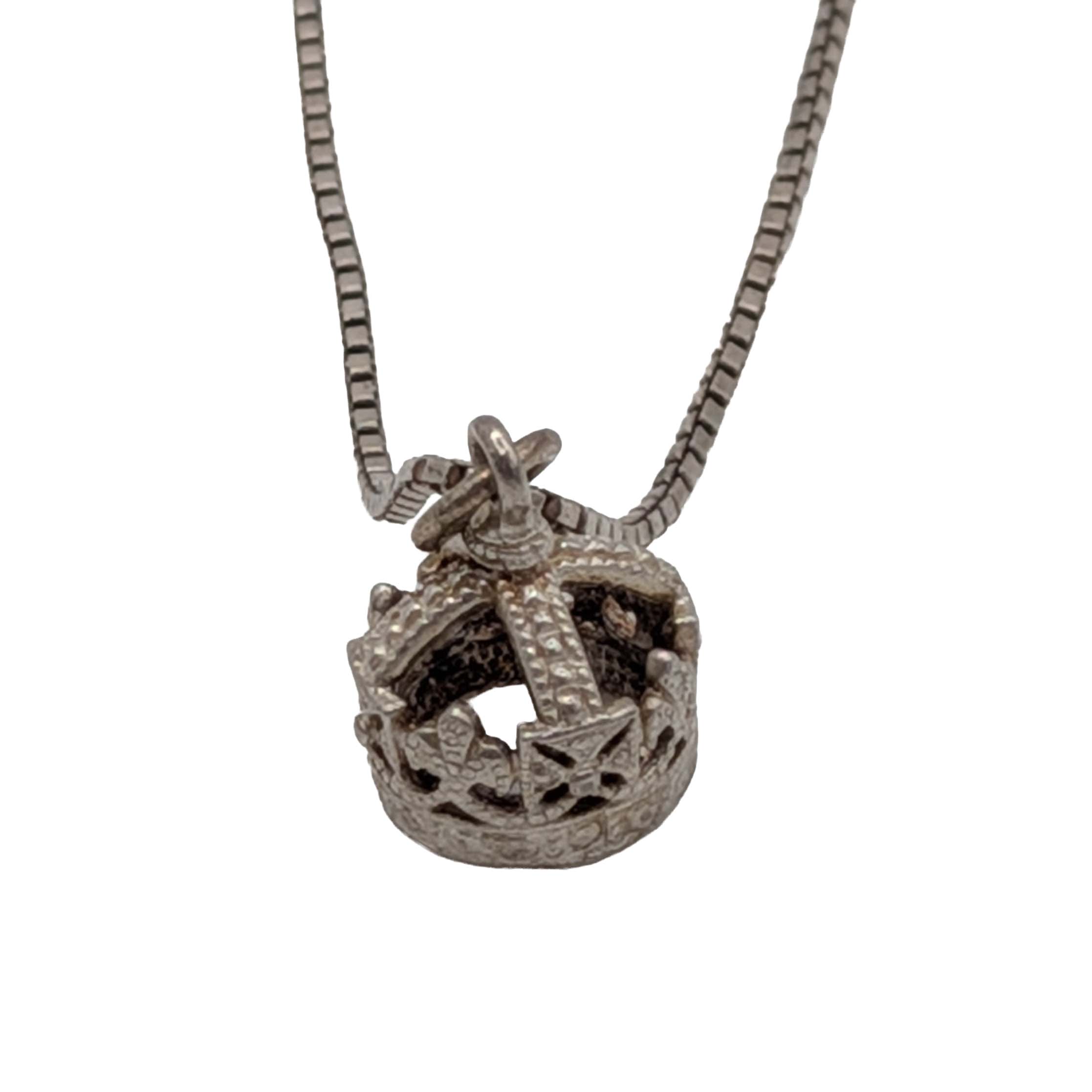 Italian Signed Sterling Silver Crown Pendant Box Chain Necklace