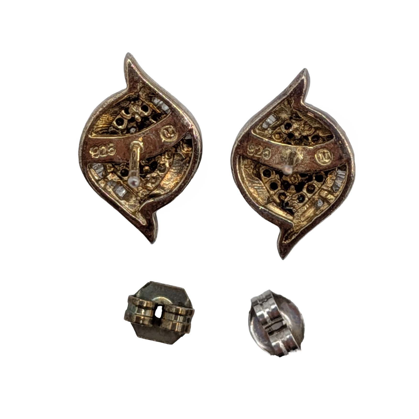 Signed Sterling Silver Rhinestone Stud Earrings