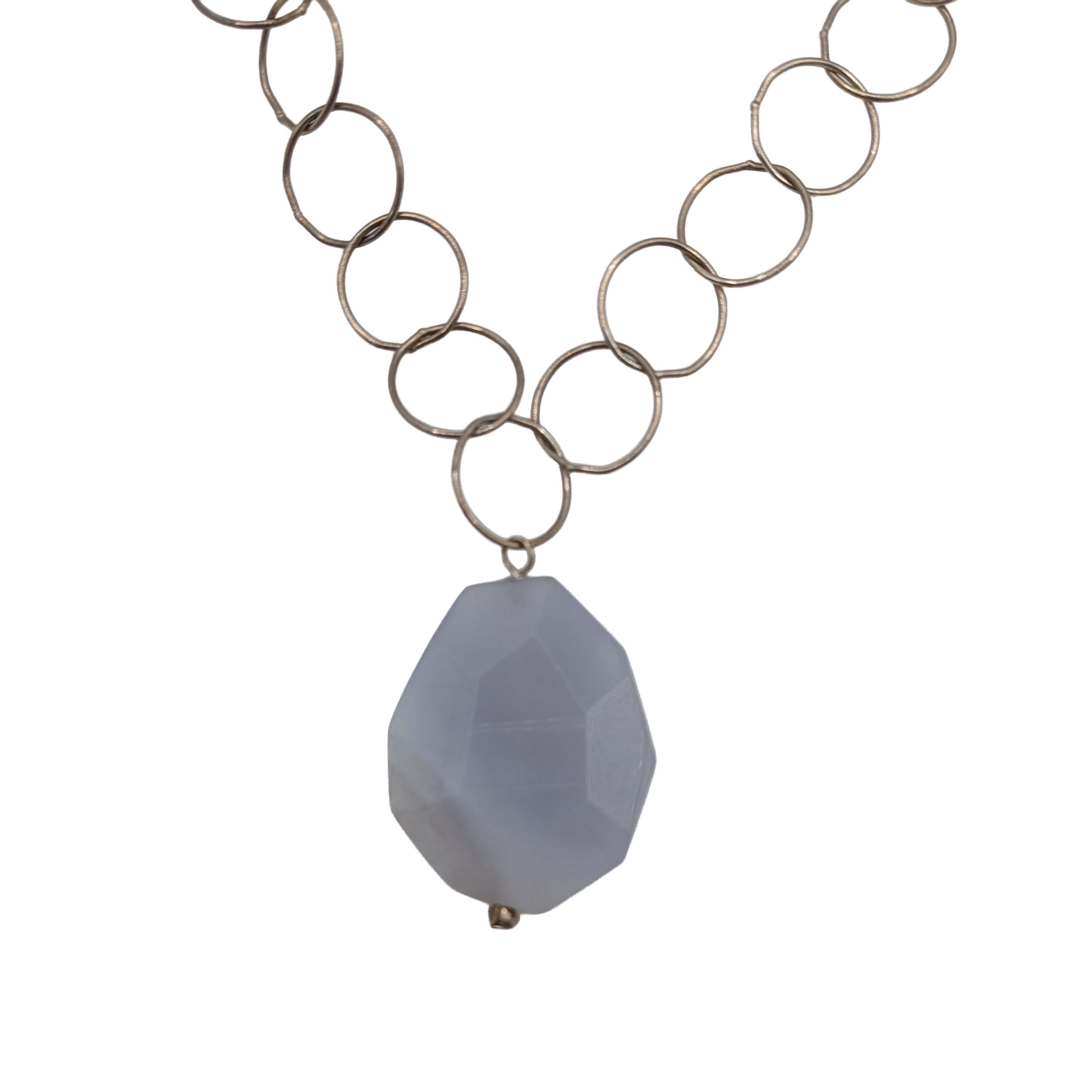 Signed Sterling Silver Blue Stone Pendant Circle Chain Necklace