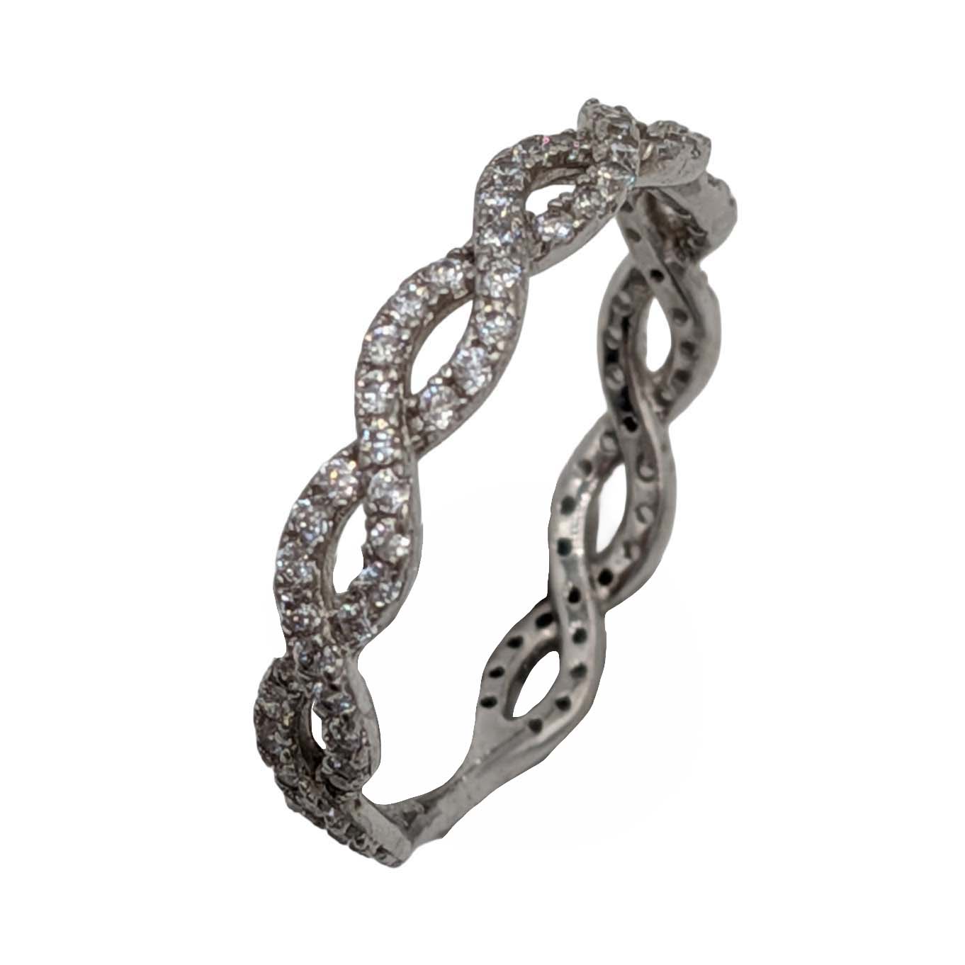 Signed Sterling Silver Rhinestone Weave Ring Sz. 6.5