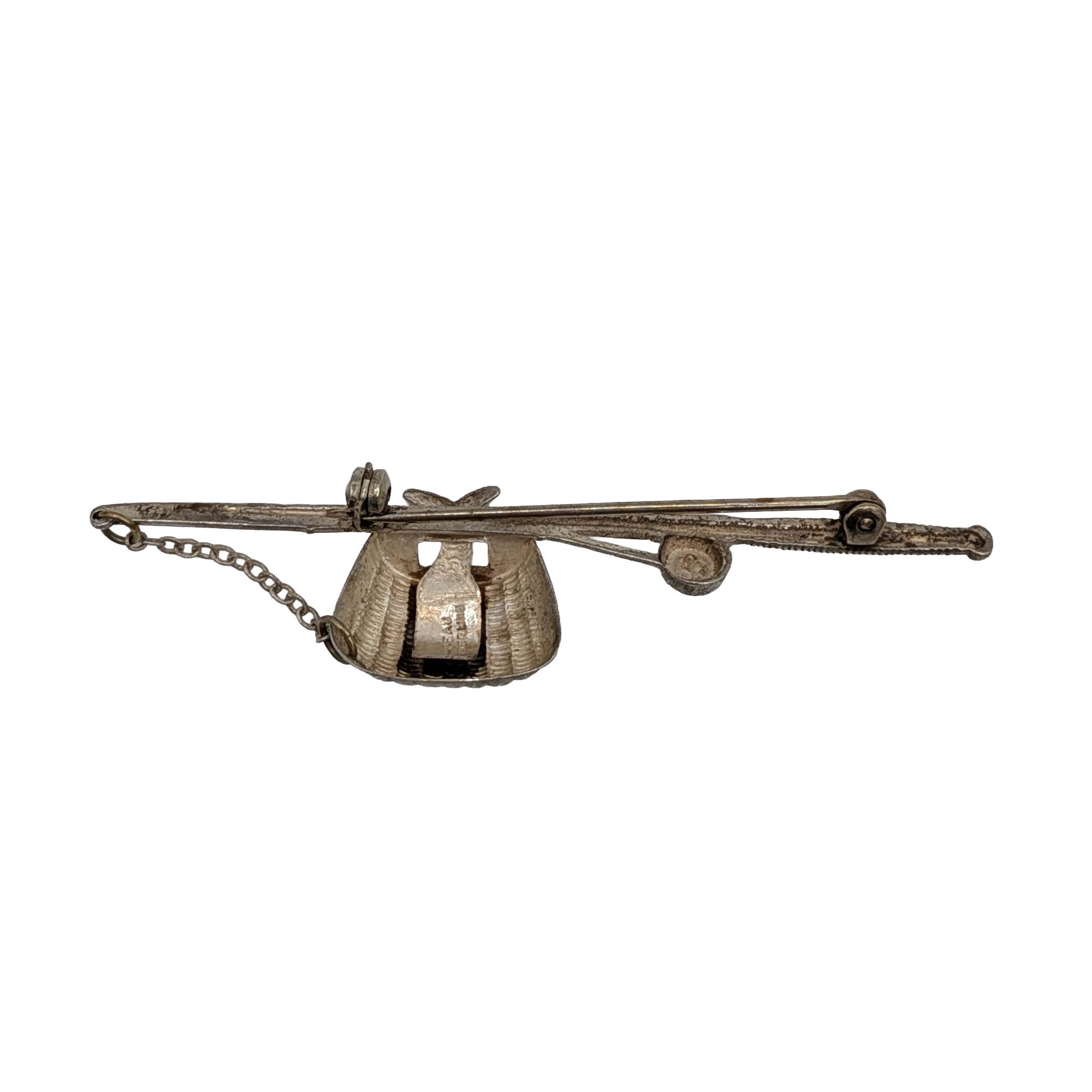 Beau Sterling Silver Fishing Rod & Basket Brooch